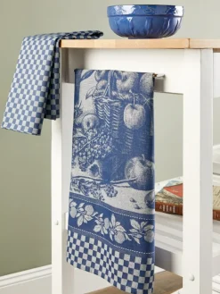 Apple Basket and Gingham Cotton Kitchen Tea Towel, Set of 2