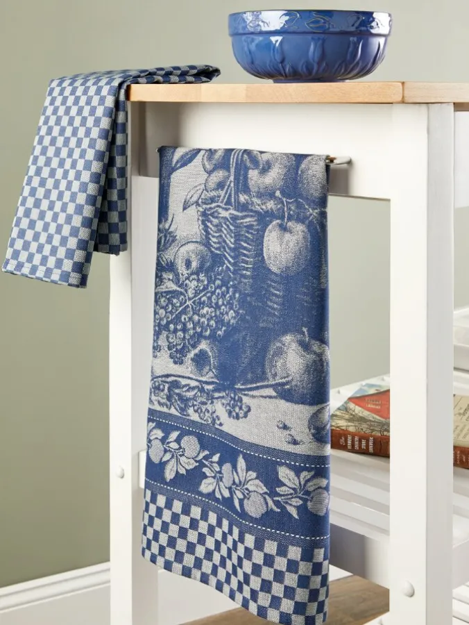 Apple Basket and Gingham Cotton Kitchen Tea Towel, Set of 2