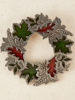 Autumn Leaves Wreath Pewter Brooch