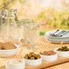 Bamboo Serving Tray With Bowls and Spoons