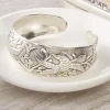Bird and Floral Silver Cuff Bracelet