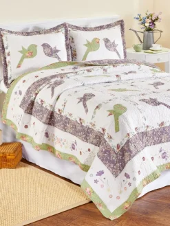 Birds-of-a-Feather Cotton Patchwork Quilt or Pillow Sham