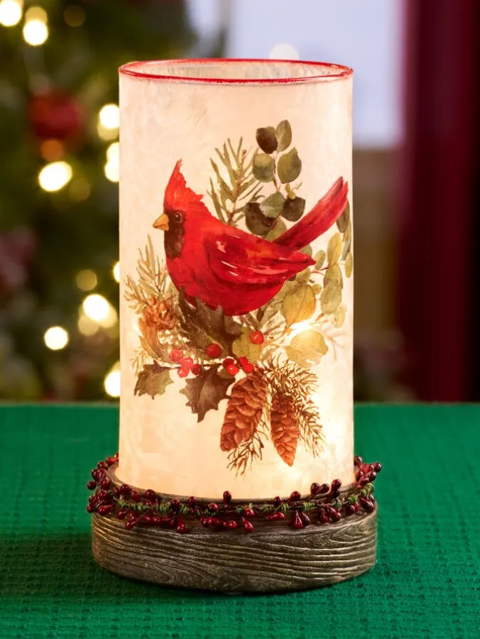 Birds on Boughs Lighted Hurricane Lamp