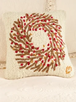 Bittersweet Wreath Hooked Wool Pillow