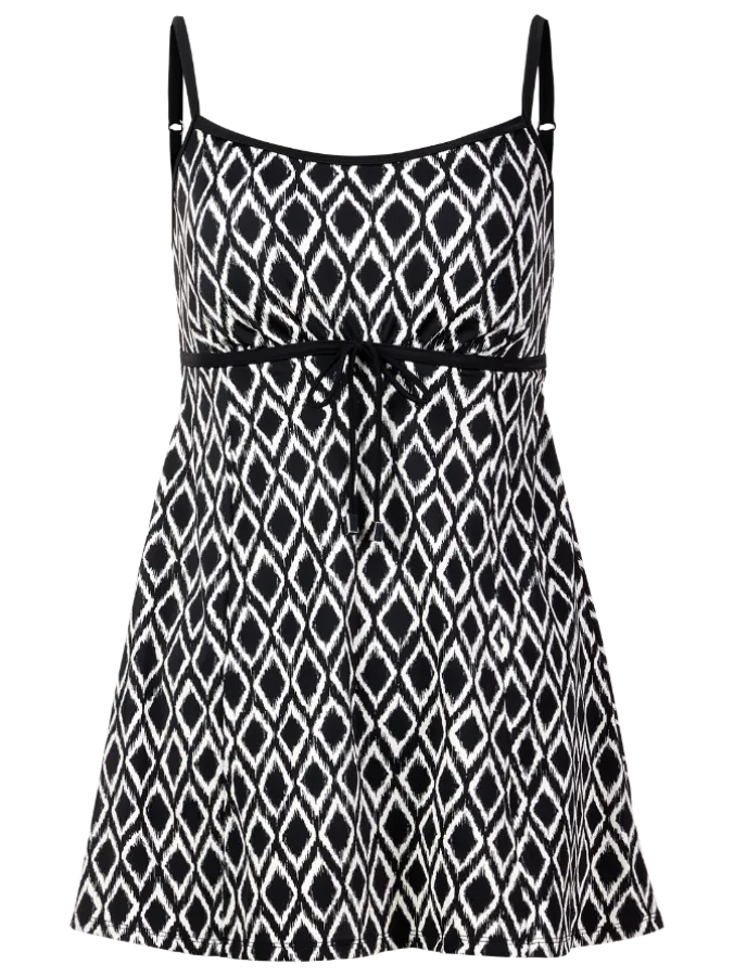 Black and White Empire-Waist Swim Dress