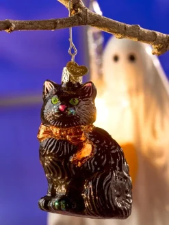Black Cat Blown Glass Ornament