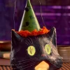 Black Cat Papier-Mache Halloween Bucket