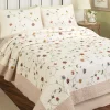 Blooming Vines Embroidered Cotton Quilt or Pillow Sham Pair
