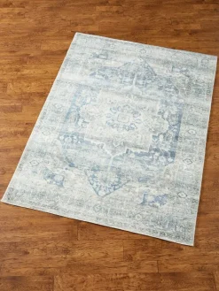 Blue and Gray Waterlily Super Soft Distressed Area Rug