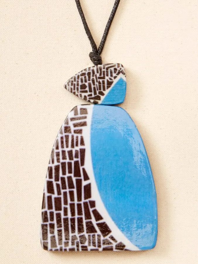 Blue Geometric Artisan Adjustable Cord Necklace