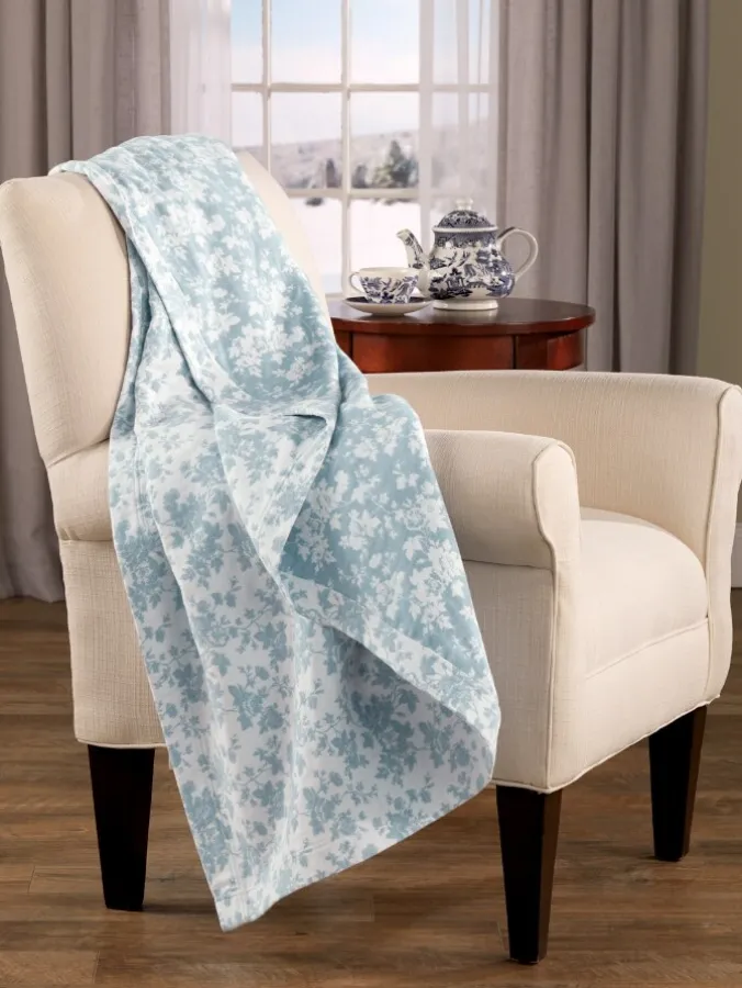 Blue Toile Jacquard Double-Flannel Blanket
