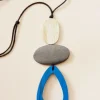 Blue Triangle Wooden Pendant Adjustable Corded Necklace