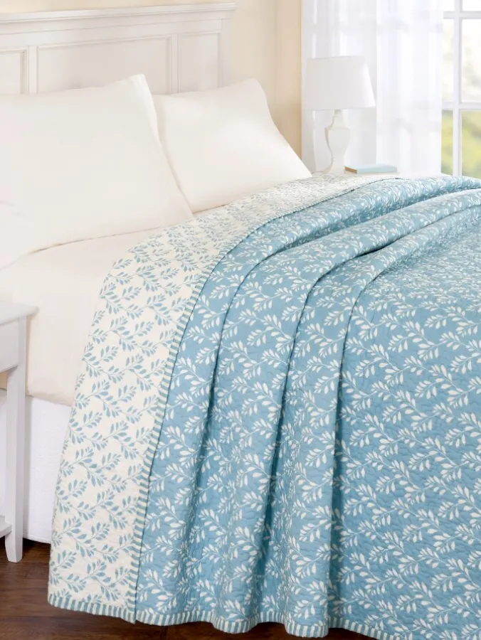 Botanical Leaves Cotton Quilted Bedspread or Sham