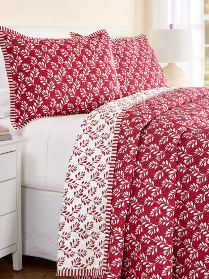Botanical Leaves Cotton Quilted Bedspread or Sham