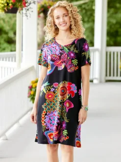 Bright Print Cotton Jersey Knit Tunic Dress