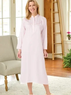 Brushed-Back-Satin Embroidered Nightgown