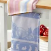 Bunnies in the Garden and Striped Tea Towel, Set of 2