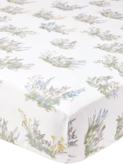Bunny Garden Portuguese Cotton Percale Fitted Crib Sheet