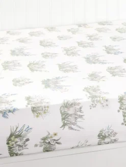 Bunny Garden Portuguese Cotton Percale Fitted Crib Sheet