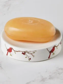 Cardinal and Chickadee Ceramic Bathroom Accessories