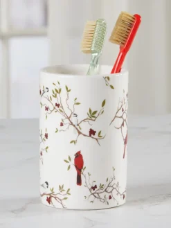 Cardinal and Chickadee Ceramic Bathroom Accessories