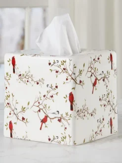 Cardinal and Chickadee Ceramic Bathroom Accessories