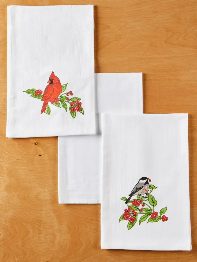 Cardinal and Chickadee Cotton Flour Sack Kitchen Towel, Set of 3