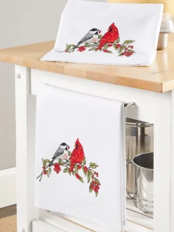 Cardinal and Chickadee Cotton Flour Sack Kitchen Towel, Set of 2