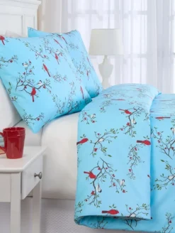 Cardinal and Chickadee Portuguese Cotton Flannel Duvet Cover
