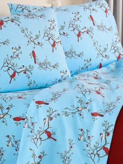 Cardinal and Chickadee Portuguese Cotton Flannel Sheet Set