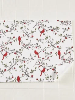 Cardinal and Chickadee Portuguese Cotton Bath Mat