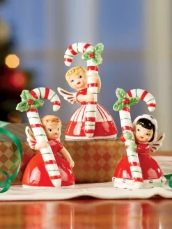 Ceramic Candy Cane Girl Angel Trio