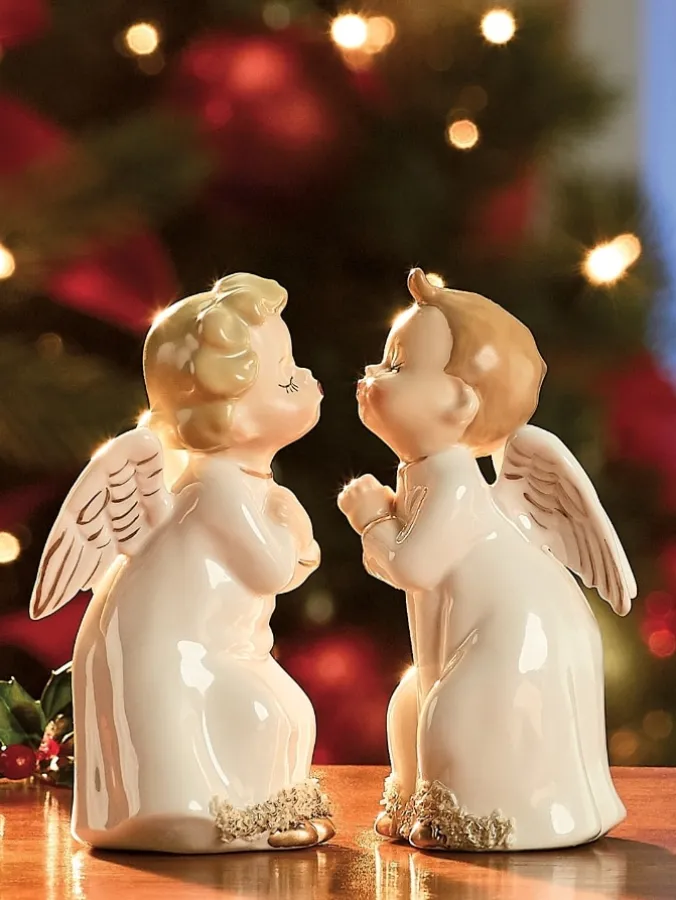 Ceramic Kissing Christmas Angels, Set of 2