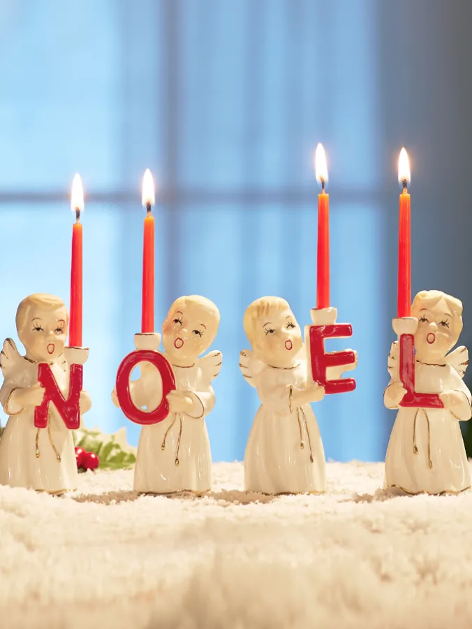 Ceramic Noel Angel Candleholders, Set of 4
