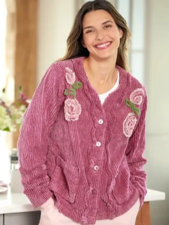 Chenille Blossom Button-Front Bed Jacket