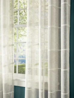 Chenille Stripe Sheer Rod Pocket Panel With Back Tabs