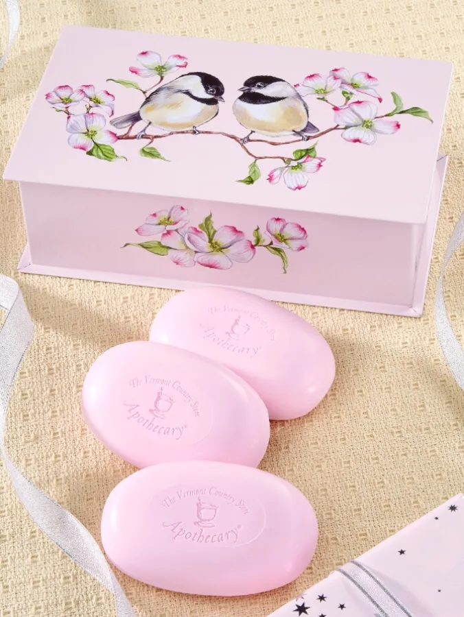 Chickadees in Love Rose Soap Gift Tin