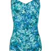 Chlorine-Resistant Multicolor Shirred Girl-Leg Swimsuit