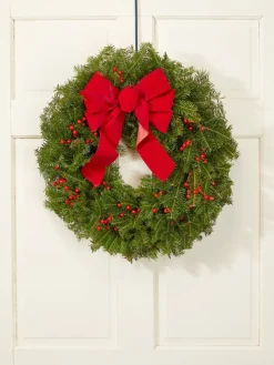 Christmas Bow and Berries 24 Inch Balsam Wreath