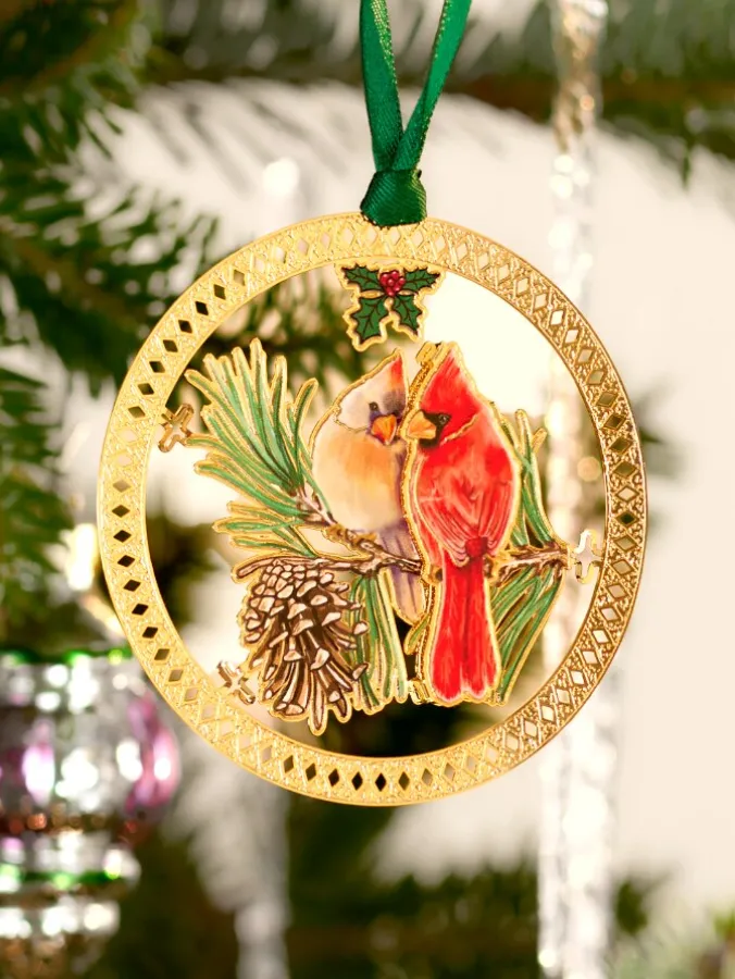 Christmas Keepsakes 24k Gold Finished Cardinal Couple Ornament in Gift Box