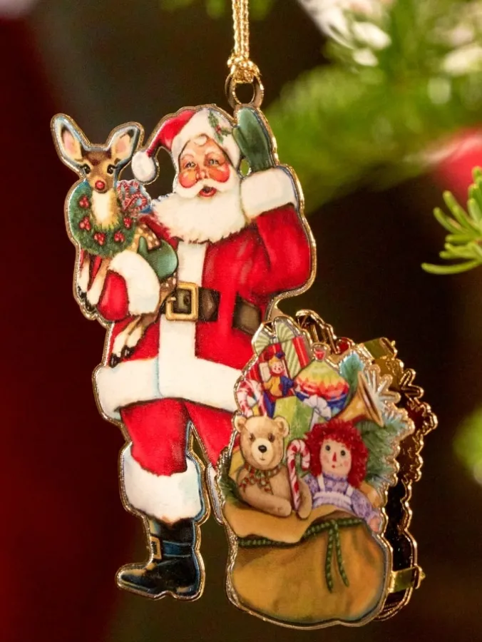 Christmas Keepsakes 24k Gold Finished Santa With Toys Ornament in Gift Box