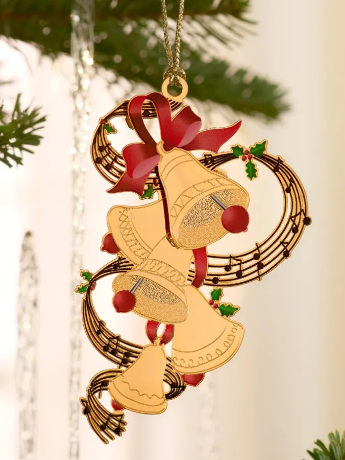 Christmas Keepsakes 24k Gold Finished Christmas Bells Ornament in Gift Box