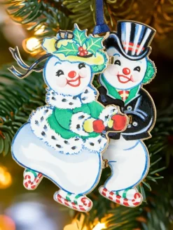 Christmas Keepsakes 24k Gold Finished Snowman Couple Ornament in Gift Box