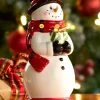 Christmas Lighted 8 Inch Ceramic Snowman Figurine
