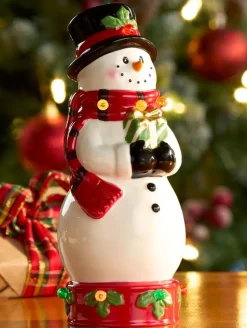 Christmas Lighted 8 Inch Ceramic Snowman Figurine