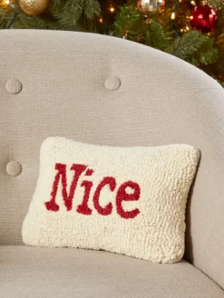 Christmas Naughty or Nice Hooked Wool Pillow