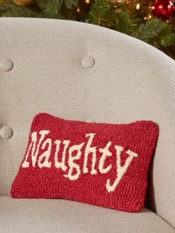 Christmas Naughty or Nice Hooked Wool Pillow