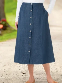 Classic 8-Gore Cotton Denim Midi Skirt