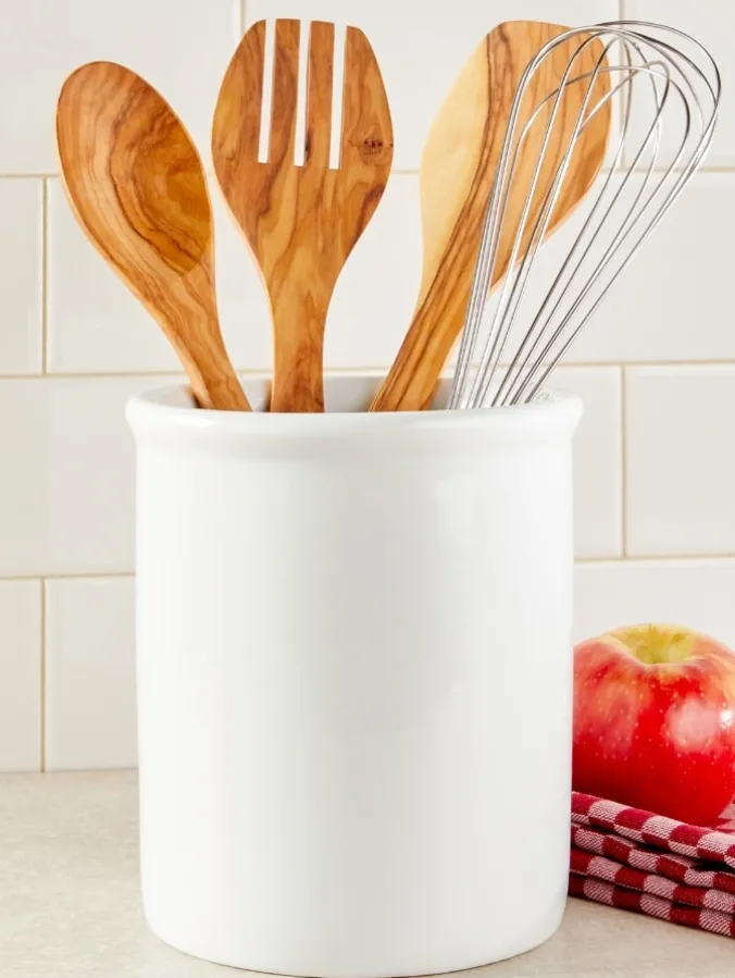 Classic White 6.5 Inch Ceramic Kitchen Utensil Holder