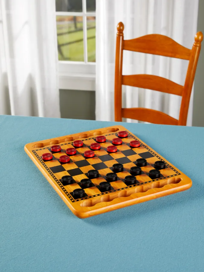 Classic Wooden Checker Board Game Set
